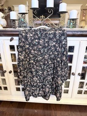 Black Floral Long-Sleeve Mini Dress